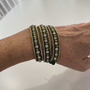 Nakamol Green Leather and Crystal Bracelet